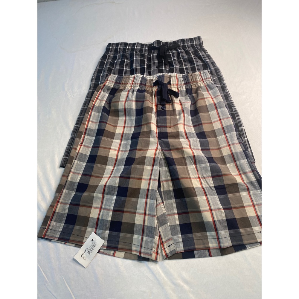 Hanes Mens 2 Pack Plaid Pajama Shorts Small Black Brown Cotton Blend Sleepwear